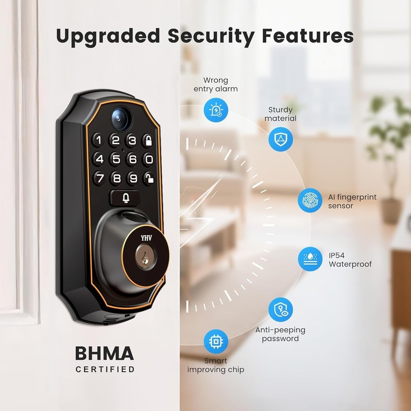 Keyless Entry Door Lock w/ Camera Electronic Smart Lock Fingerprint Keypad gallery