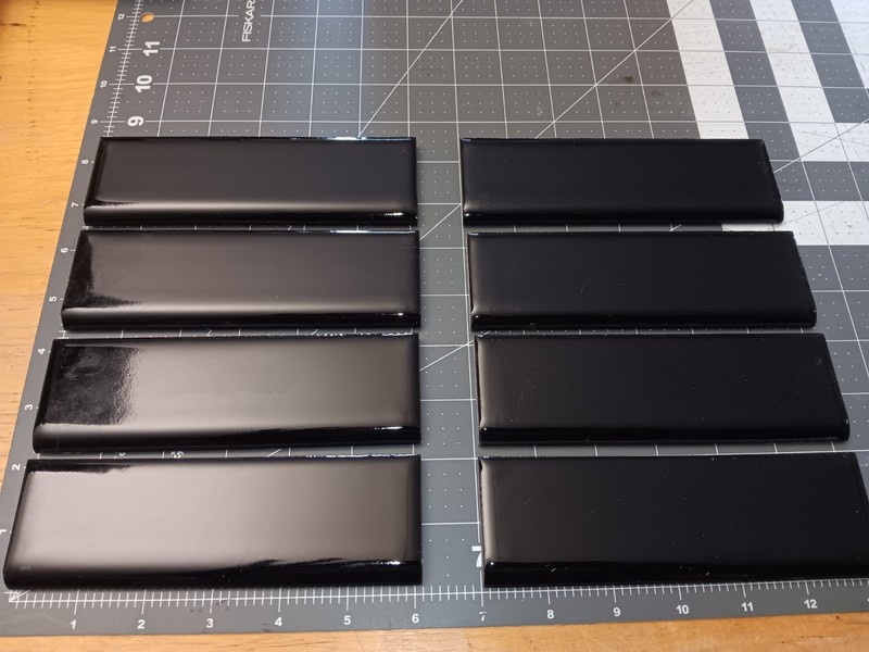 VTG. 8 pc. Gloss Black 1 15/16ths x 6 1/8 x Bullnose Ceramic Tiles ( 2 x 6 )