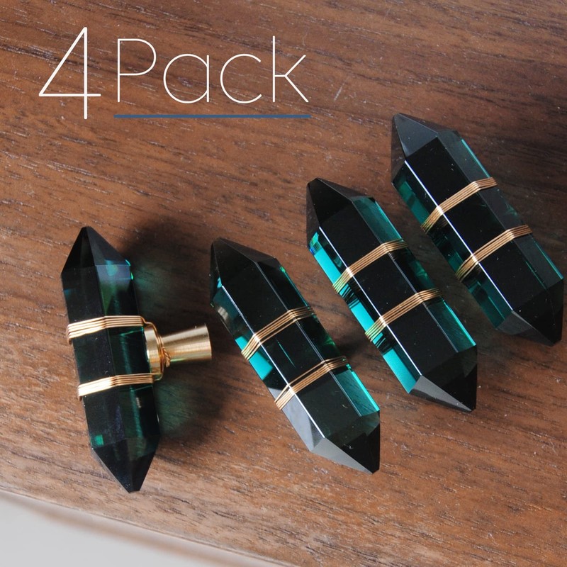 4 Pack Hexagonal Crystal Knobs Wire Wrapped Glass Brass Drawer Pull Cabinet H... gallery