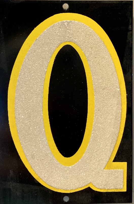 Reflective House Letters “Q”-Vintage NOS,New Metal Alphabet w/Yellow Outline