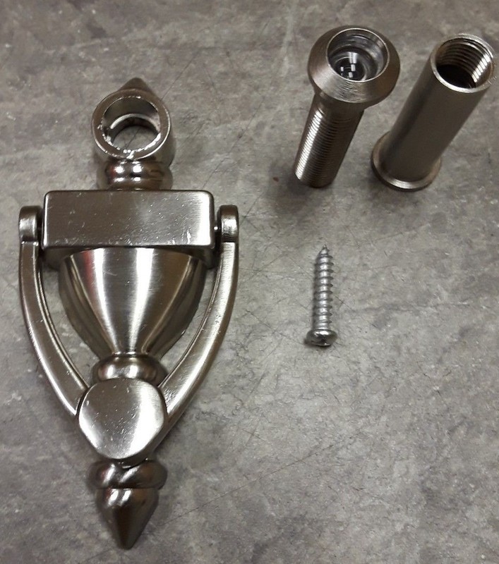 Door Knocker with Viewer SN, 4″ With 1/2″ Bore 160 Degree Satin Nickel Brand New