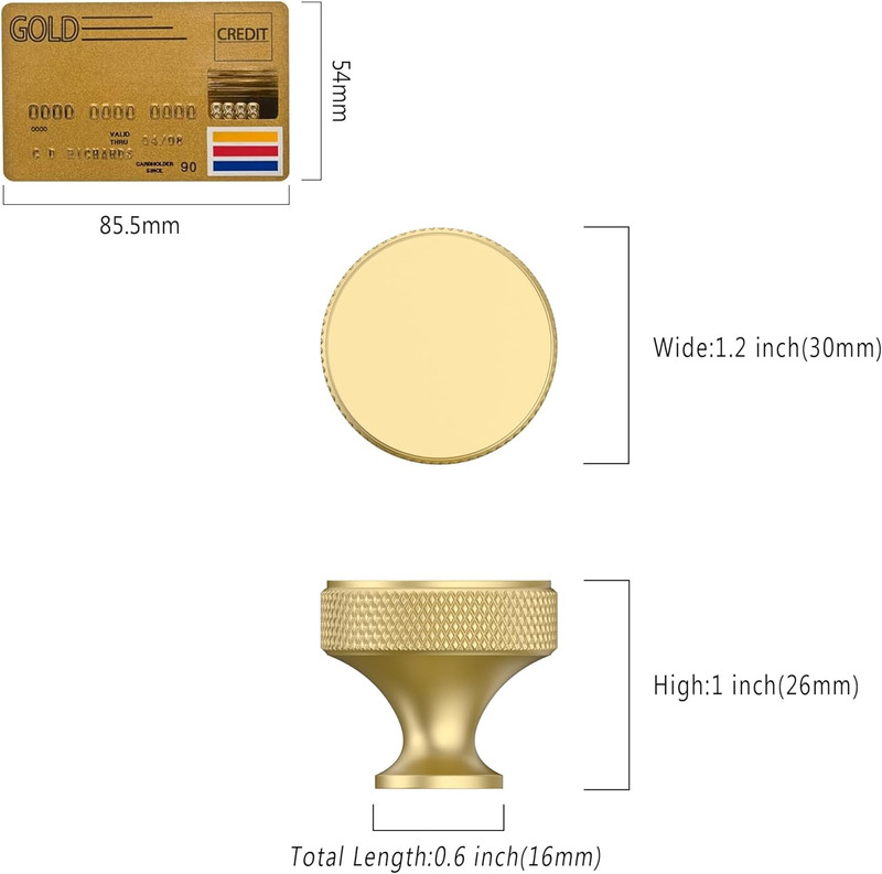 10 Pack 1-1/5"(30mm) Matte Gold Knurled Cabinet Knobs for Dresser Kitchen Knobs gallery