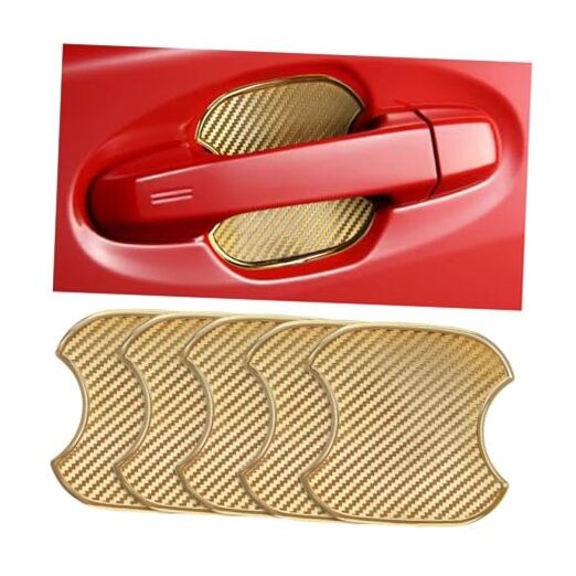 Mandark Car Door Handle Cup Scratch Protector, 4PCS 3D TPU Carbon Medium Gold