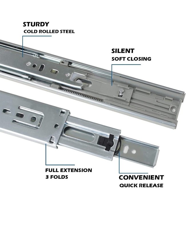 20" Full Extension Soft Closing Drawer Slides, 100lb, Heavy Duty, 3 Fold gallery