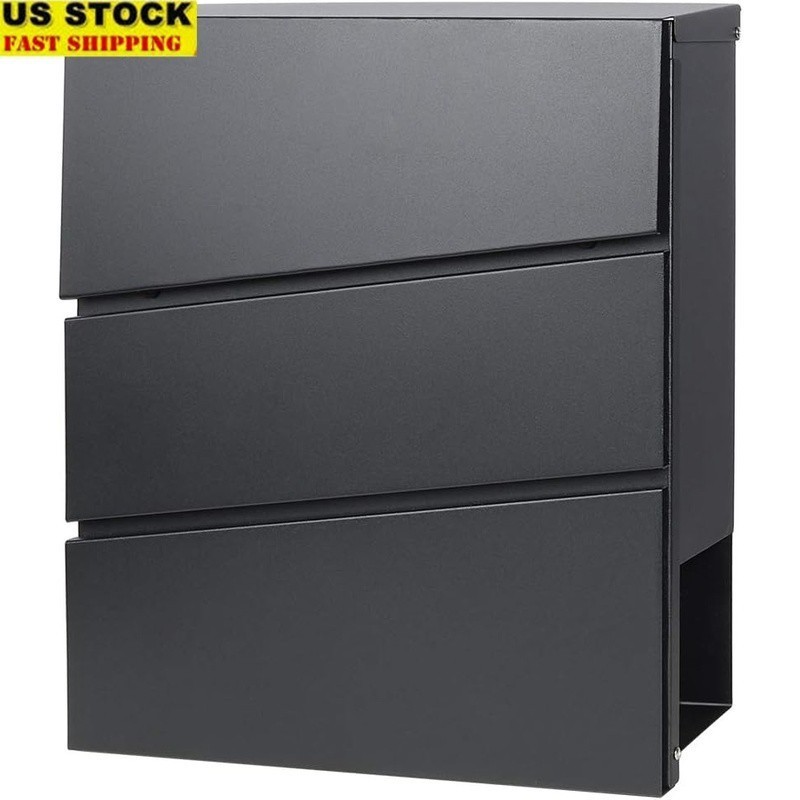 Durable Galvanized Steel Wall Mount Mailbox W/ Lock & Newspaper Holder