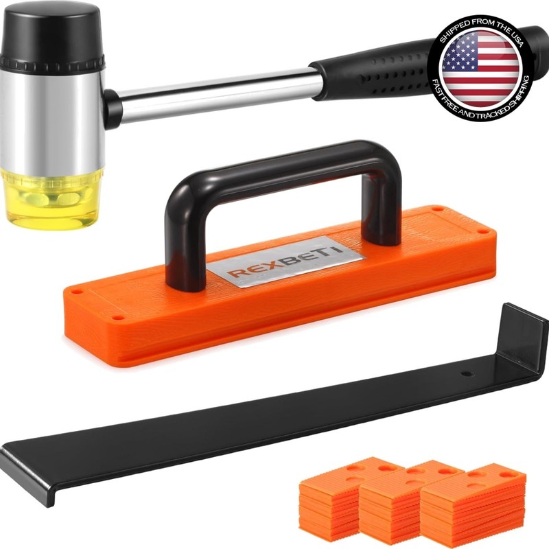 Durable Flooring Installation Tools: Mallet, Block, and Spacers for Easy Use