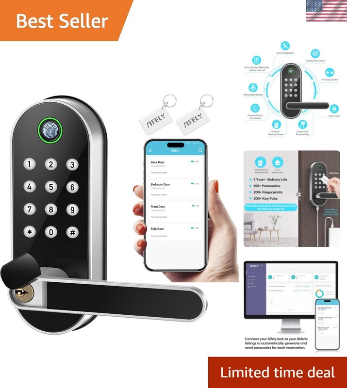 Fingerprint Smart Door Lock – Keyless Entry Electronic Lock for Homes & Rentals