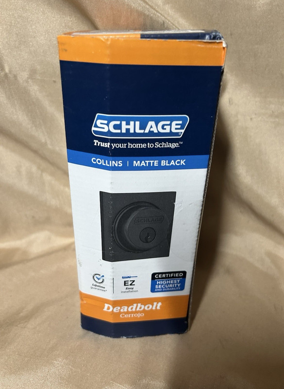 $55 SCHLAGE Collins Single Cylinder Deadbolt Lock Matte Black b60n g col 622