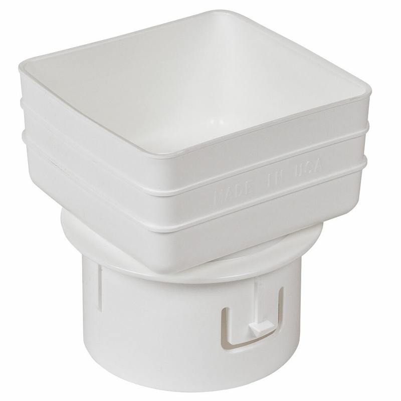 4x4x4 Downspout Adapter – Gutter to Underground Pipe – White