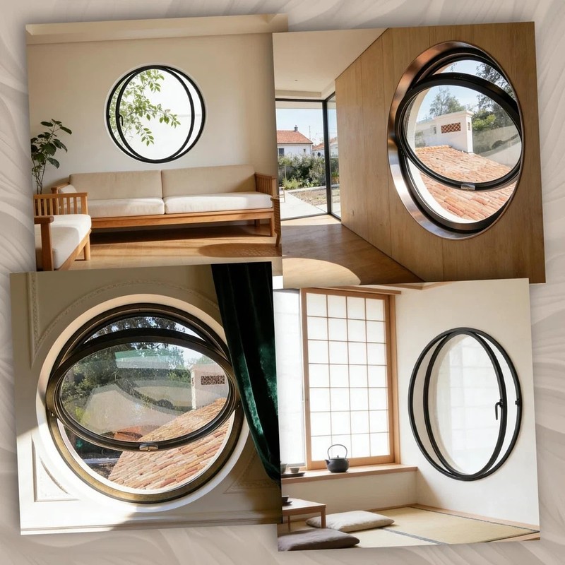 23.6" Round Rotating Pivot Window Tempered Glass Flush Mount Metal Frame gallery