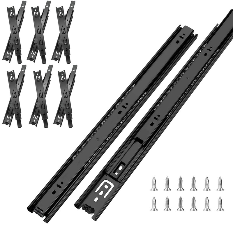 16 Inch Drawer Slides Full Extension Ball Bearing Side Mount Black 6 Pair