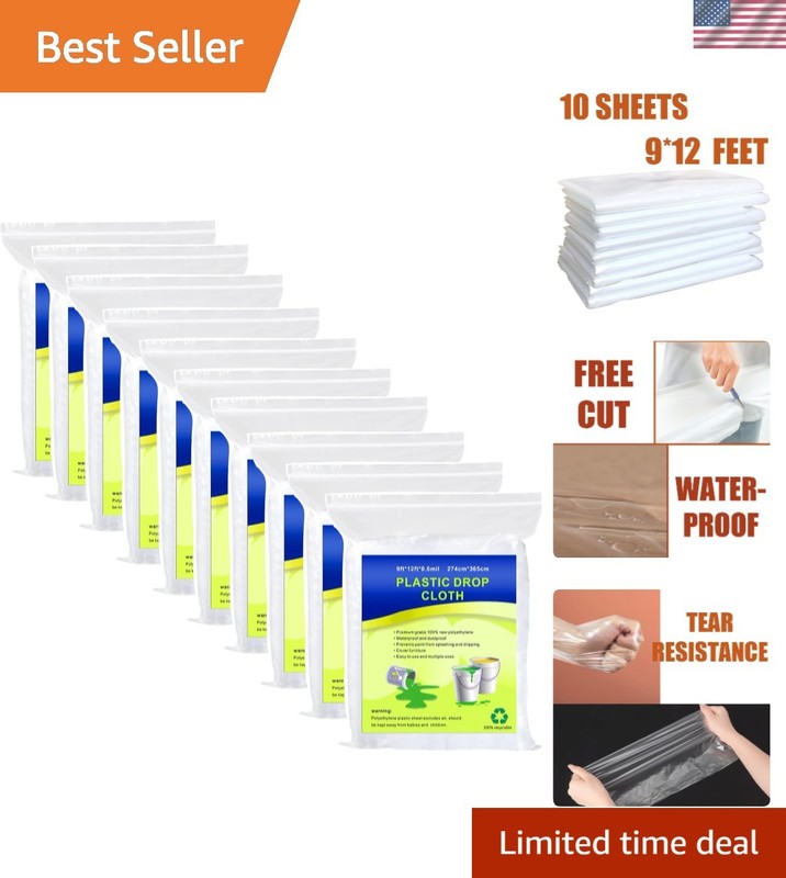 Versatile 10-Piece Plastic Drop Cloth Set – Waterproof, Dust-Proof, 9×12 ft Size