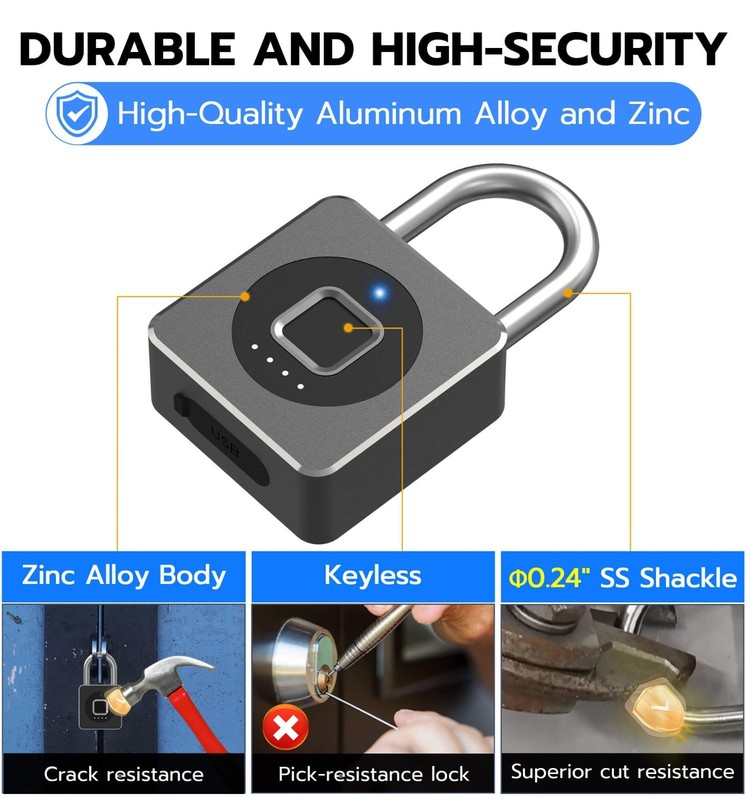 Keyless Biometric Fingerprint Lock - Weatherproof Bluetooth Smart Padlock for Gy gallery