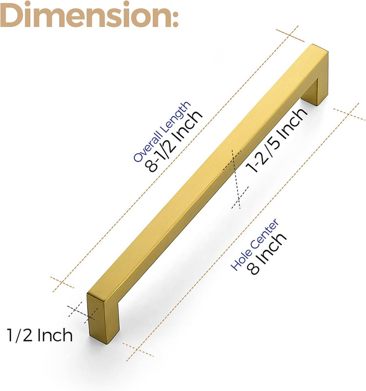 Ravinte 1 Pack 8 Inch Square Kitchen Cabinet Handles Cabinet Pulls Brushed Brass gallery