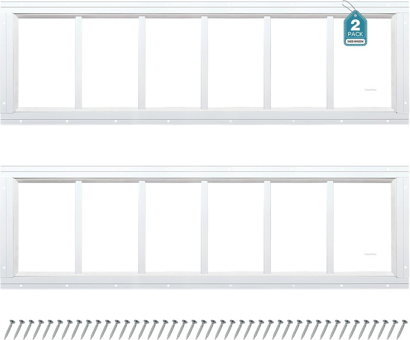 Shed Window 10"X35" 2 Pack Transom Window Fixed Design with Tempered Glass, Perf