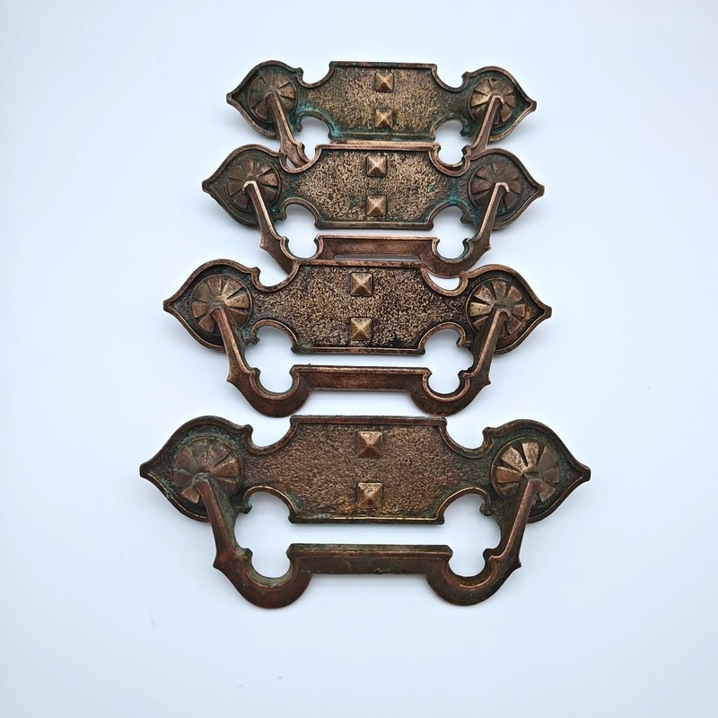 Spanish Revival Mission Drawer Pulls Brass Tone Hardware Set 4 Vintage W1013