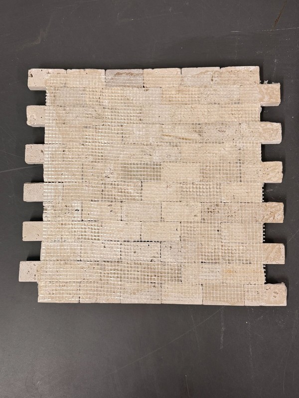 9 Ft² NPT 1" x 2" x ½" Split Face Travertine Mosaic, Ivory 250-001 / FBR-37-1066 gallery