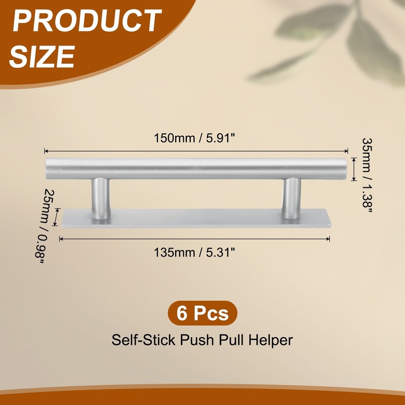 6pcs Self-Stick Push Pull Helper 6in Round Cabinet Handle Silver gallery