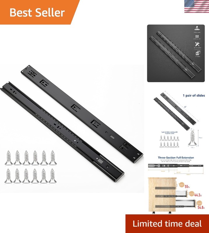 22 Inch Soft Close Drawer Slides 10 Pairs 20 Pack Black Full Extension Ball B…