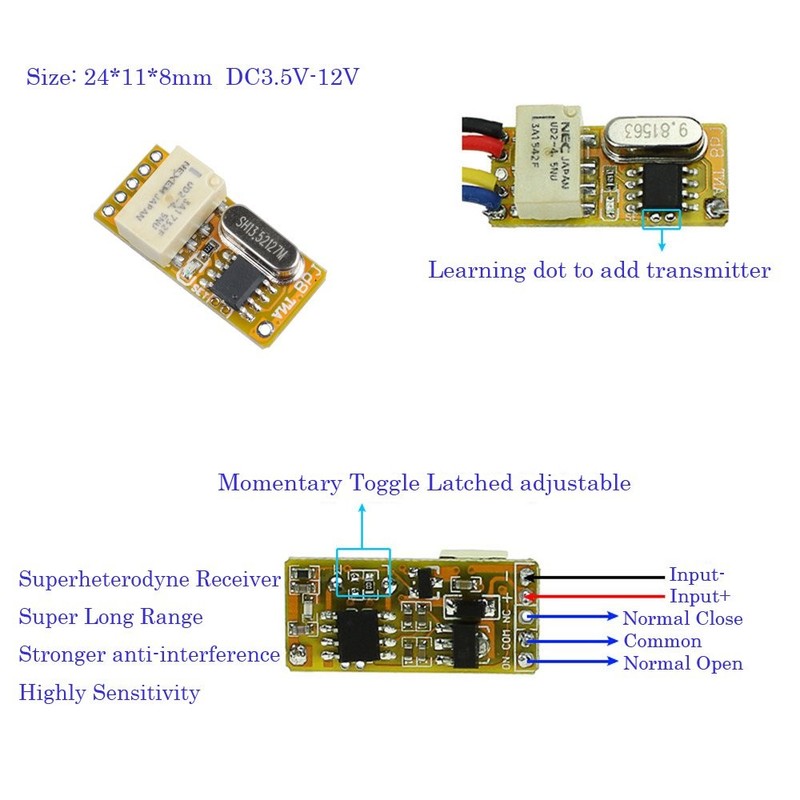 Mini Remote Relay 12V Wireless Remote Control Switch, 433Mhz Remote Momentary... gallery