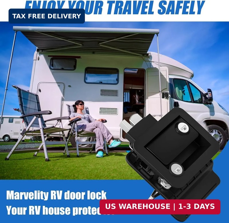 Marvelity Upgraded RV Door Lock Replacement, Black RV Door Latch with Paddle Dea gallery