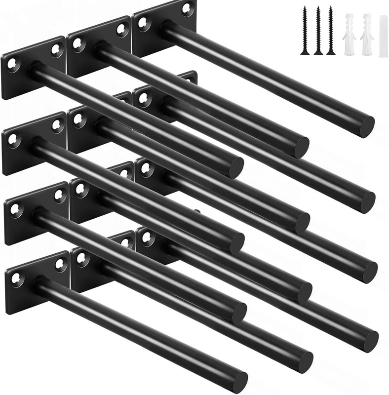 12 Pcs 6″ Black Solid Steel Floating Shelf Bracket Blind Shelf Supports – Hidden
