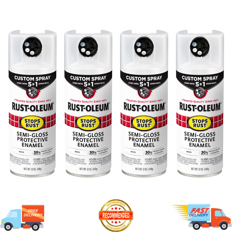 4 Pack White, Rust-Oleum Stops Rust Custom Sprays 5 in 1 Semi-Gloss Spray Paint