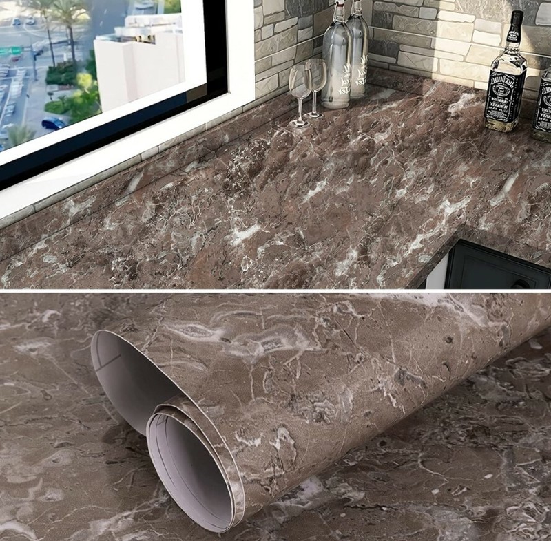 Brown Marble Granite Contact Paper Countertop Vinyl Self Adhesive Film Counter
