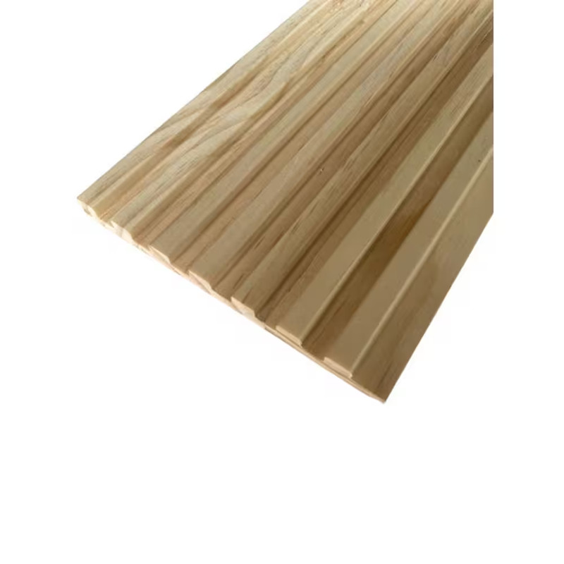 106 In. X 6 in X 0.5 In. Solid Wood Wall 7 Grid Cladding Siding Board in Origina