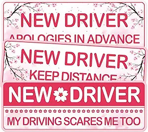 Student Driver Sticker Pack of 3, Waterproof Vinyl Cherry Blossom Color: Std06