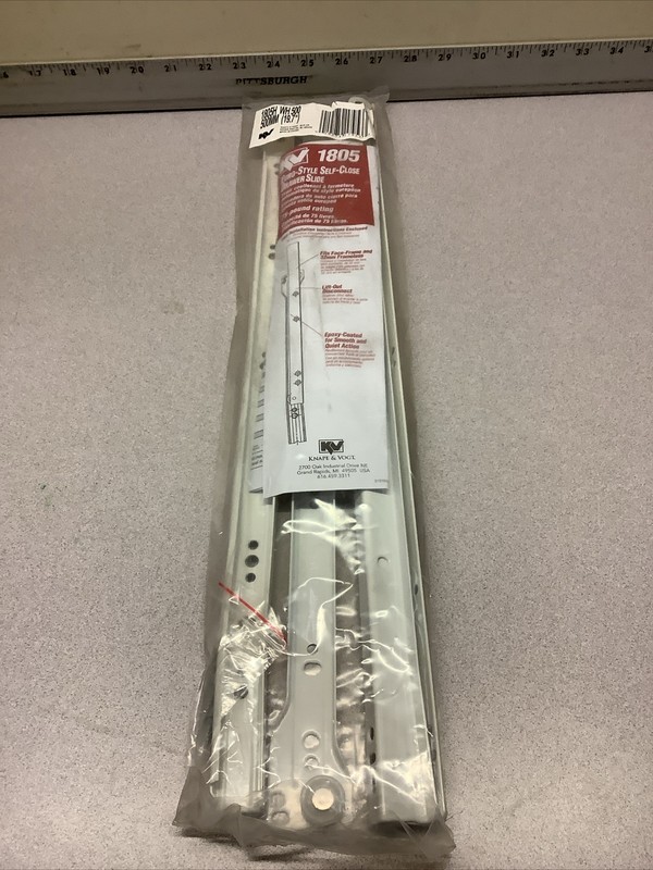TWO PAIR! ~ 19.7” Self-Close Drawer Slide 75# Rating White ~ Knape & Vogt 1805