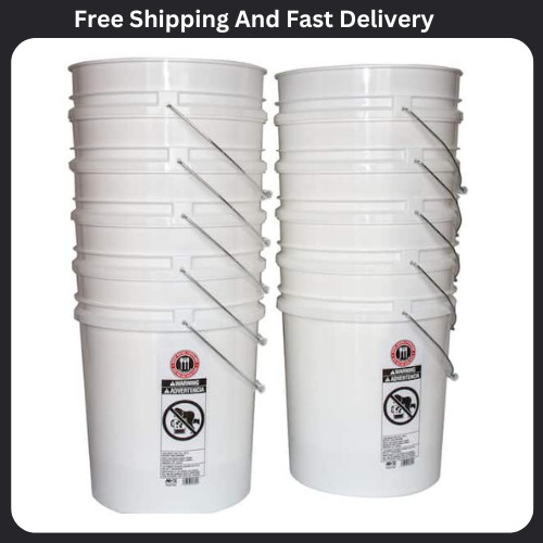 5 Gallon Plastic Bucket Heavy Duty White Paint Pail Storage Buckets 10-Pack New