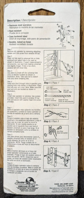 Slide-Co Jalousie Window Operator Replacement Kit 171398 Reversible Gray ~Sealed gallery