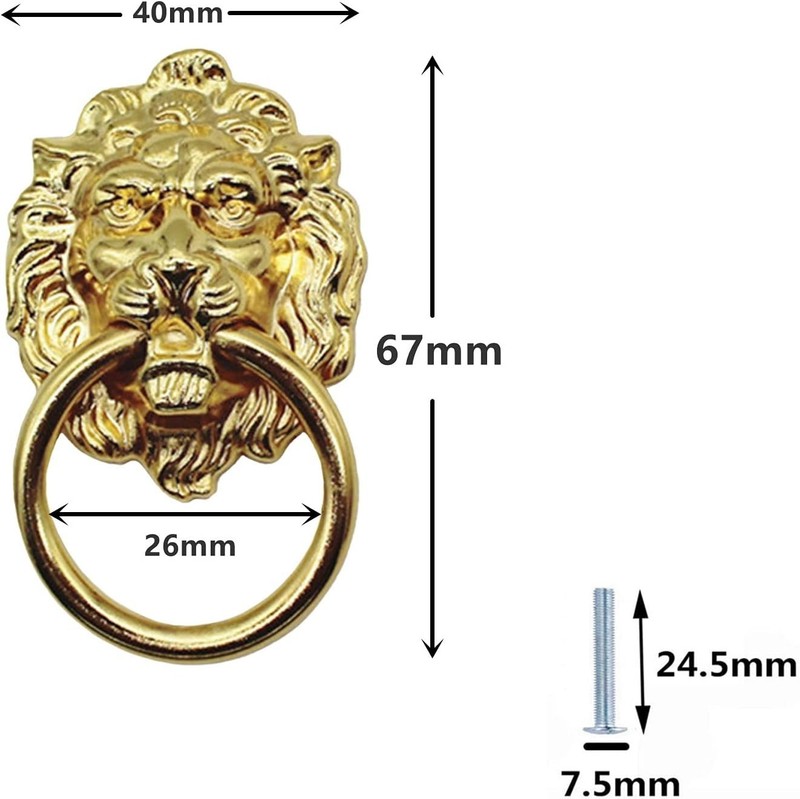 6 Pack Lion Head Knob Pull Handles with Ring for Dresser Drawer Cabinet gallery