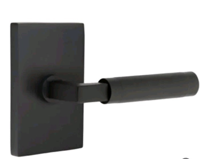 Emtek Knurled L-Square R- Hand Privacy Door Lever-Flat Black US19-Square Rosette