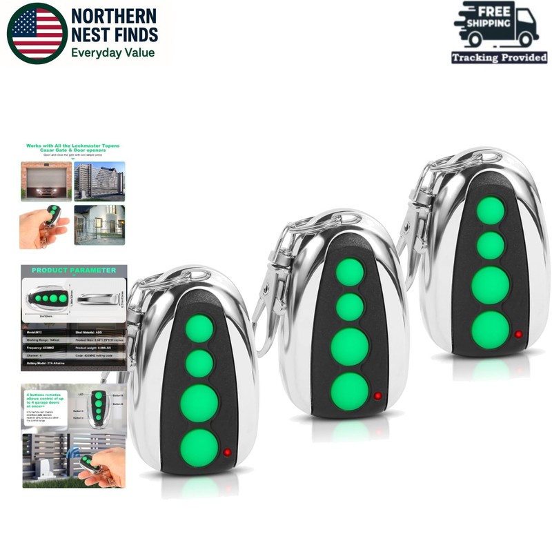 3-Pack M12 Universal Remote Transmitter for Automatic Gates – 4-Button Design