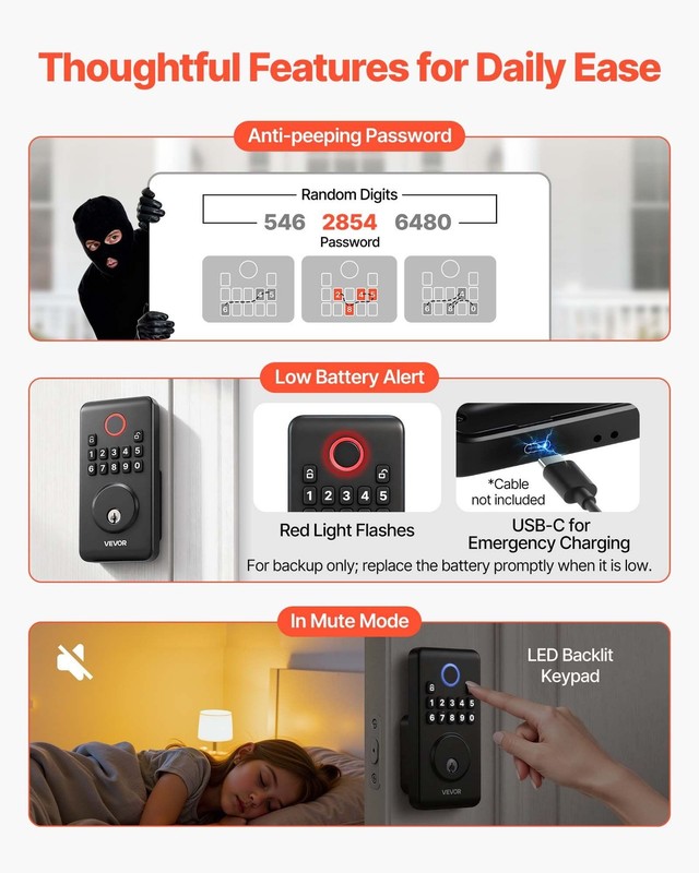 Smart Deadbolt: Custom PINs, 100 Users, One-Time Codes, Low-Battery Alert gallery