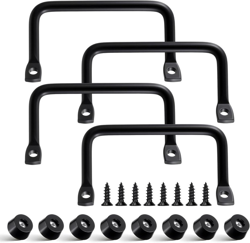 4 PCS Black Metal Side Fixed Cutting Board Tray Handle Rubber Feet Screws