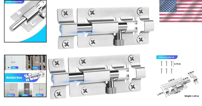 Multi-Directional 2 Pack Slide Lock - Durable Stainless Steel Door Latch gallery