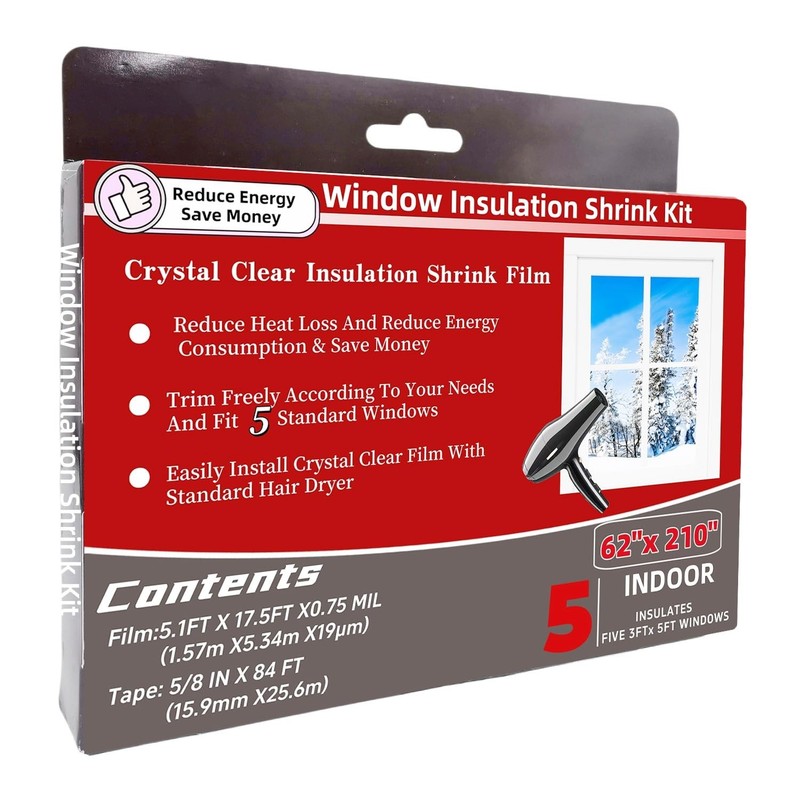 5-Window Shrink Film Window Insulation kit（62-Inch x 210-Inch）A