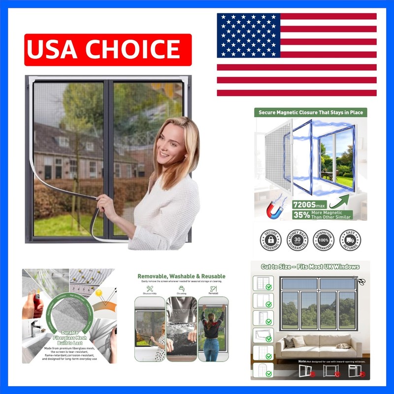 Window Screen Adjustable Magnetic Window Screen Replacement Max 43″ x 71″, DI…