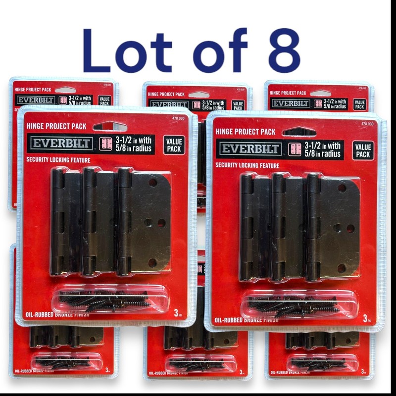 8 Pack, Everbilt Security Door Hinges 3-1/2″ Oil Rubbed Bronze 5/8″ Radius 3 Pk
