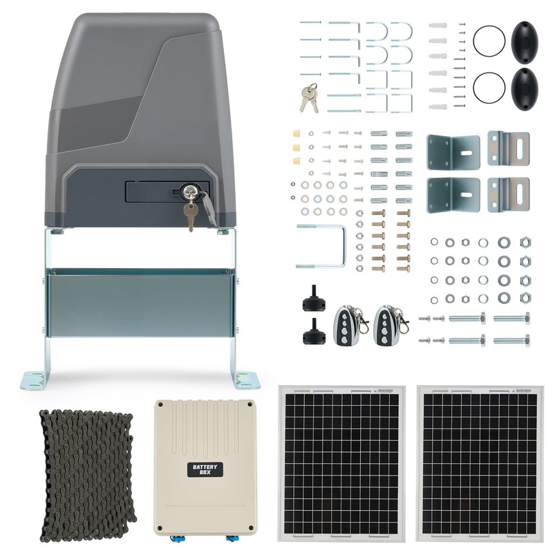CO-Z Sliding Gate Opener with 20W Solar Panel 2 Remotes for 3300lb 40ft Gates