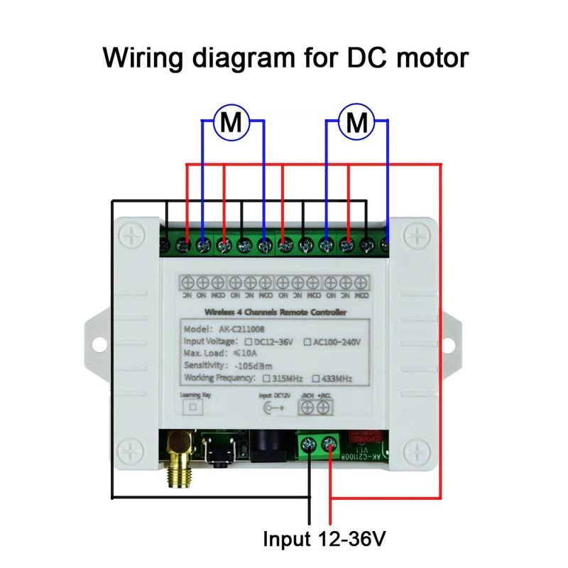 DC12/24/36V 4CH Remote Control Switch Relay RF Transmitter &433MHz Receiver gallery