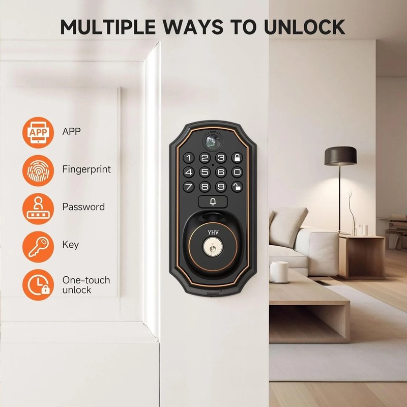 YHV Smart Door Lock with Camera Keyless Entry Fingerprint WiFi App Control NEW gallery