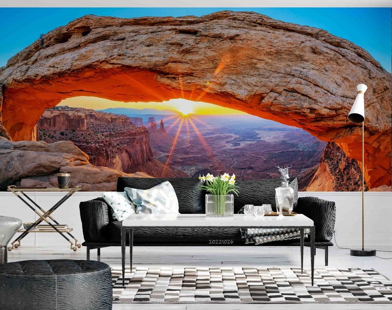 3D Rock Sunset Landscape Self-adhesive Removeable Wallpaper Wall Mural