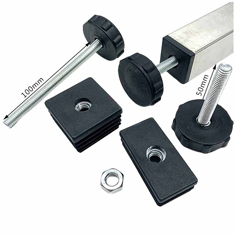 Kits Square Threaded Tube Inserts + M8*50/100 Thread Adjustable Table Feet Sets