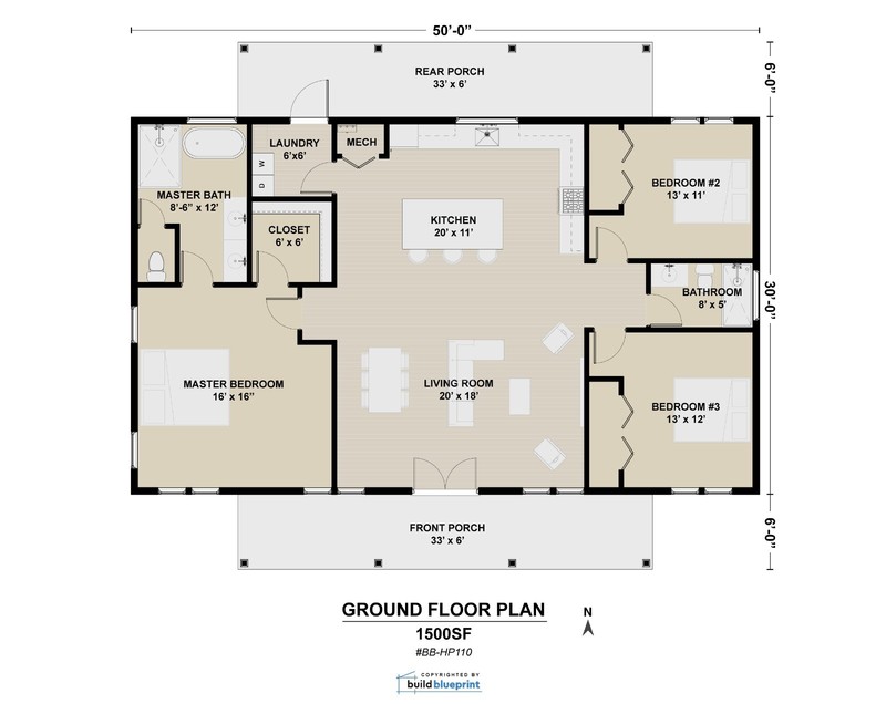 30×50 Modern Farmhouse Custom Architectural Plans 1500SF – PDF Download