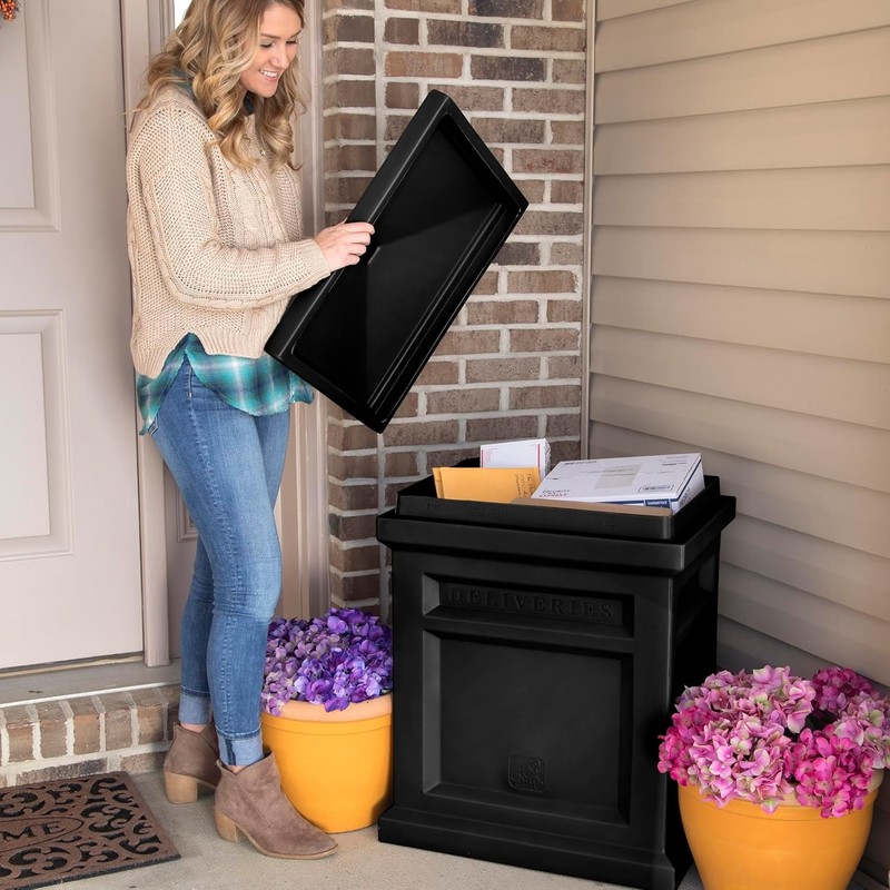 Large Outdoor Package Delivery Box, Weather Resistant Parcel Storage, Black Plas gallery