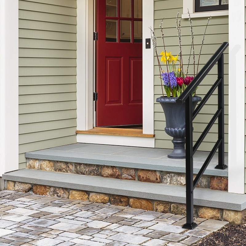 Iron Handrail Stair Railing Fit 1-3 Steps Handrail Outdoor Deck Hand Rail Black